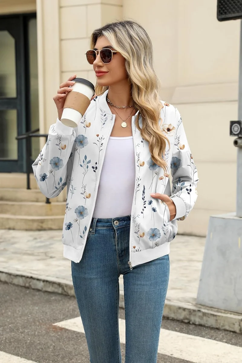 Zeagoo Bomberjacke Damen Kurze Blouson Jacke Casual Pilotenjacke Langarm Outwear Zip Up Solid Leicht