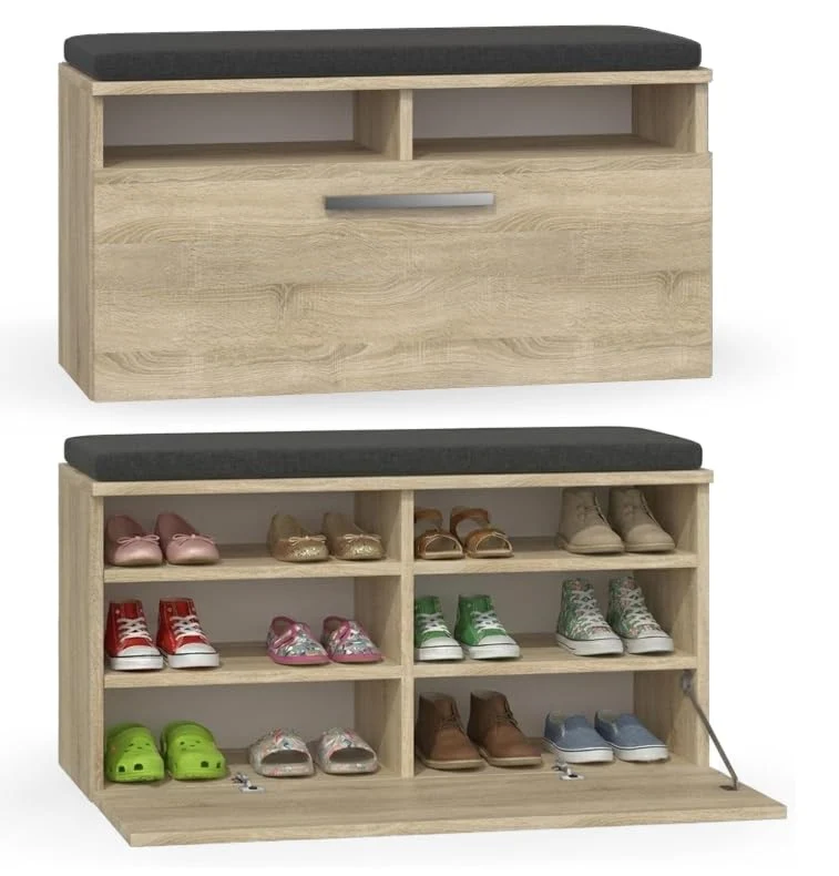 BDW Schuhschrank Schuhbank mit Sitzfläche Schuhregal, Schuhkipper, 85x35x45cm - Flur, Wohnzimmer, Sc