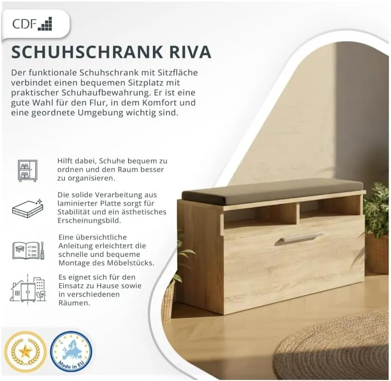 BDW Schuhschrank Schuhbank mit Sitzfläche Schuhregal, Schuhkipper, 85x35x45cm - Flur, Wohnzimmer, Sc