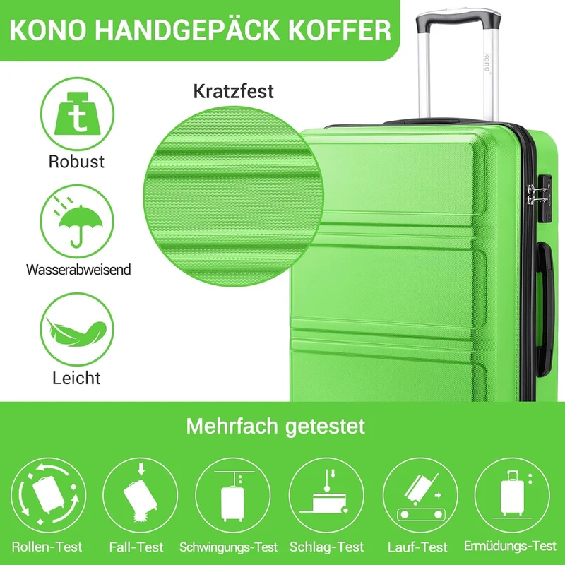 KONO Koffer Trolley Reisekoffer aus ABS+PC – Leichter Hartschalenkoffer mit 4 Zwillingsrollen und TS