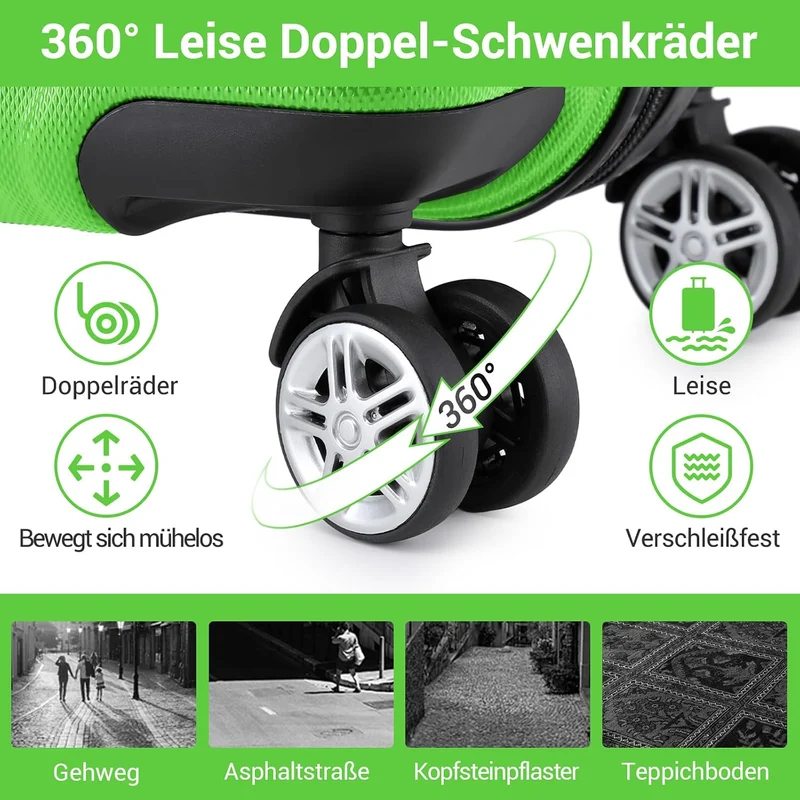 KONO Koffer Trolley Reisekoffer aus ABS+PC – Leichter Hartschalenkoffer mit 4 Zwillingsrollen und TS