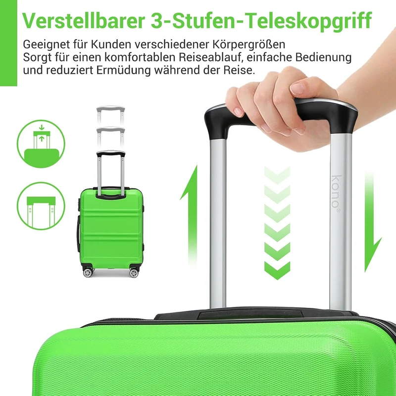 KONO Koffer Trolley Reisekoffer aus ABS+PC – Leichter Hartschalenkoffer mit 4 Zwillingsrollen und TS