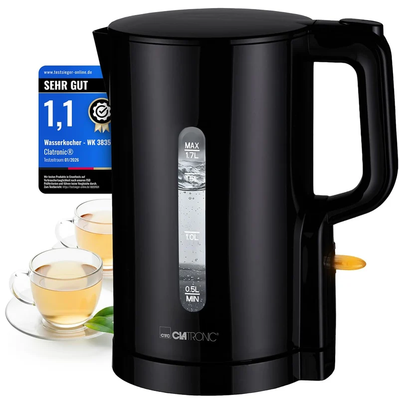 Clatronic® Wasserkocher 1,7L | 2200W für schnelles Erhitzen | BPA frei | Einhandbedienung | Wasserst