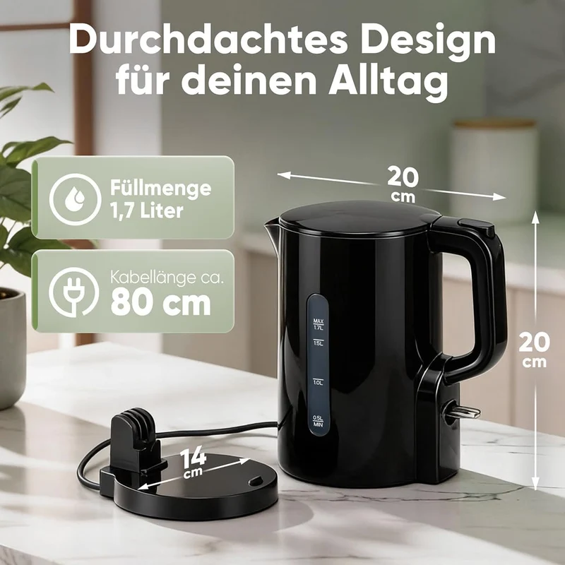 Clatronic® Wasserkocher 1,7L | 2200W für schnelles Erhitzen | BPA frei | Einhandbedienung | Wasserst