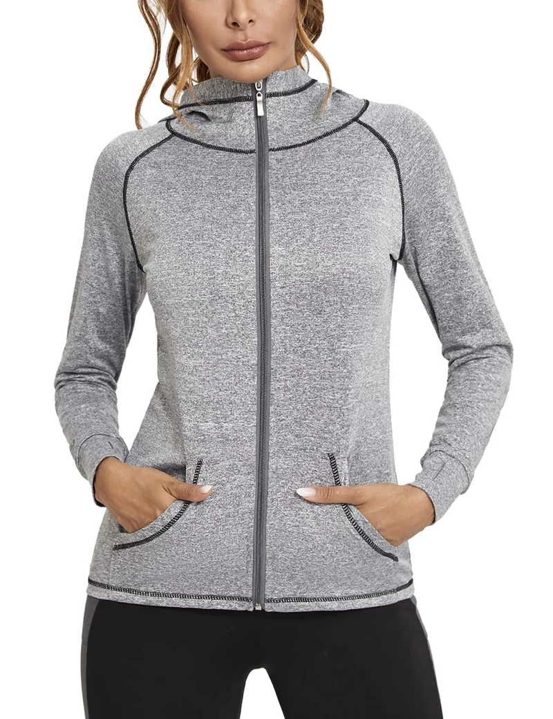 Sykooria Damen Sweatjacke Langarm Trainingsjacke Laufjacke Hoodie Leichte Atmungsaktiv Sportjacke vo