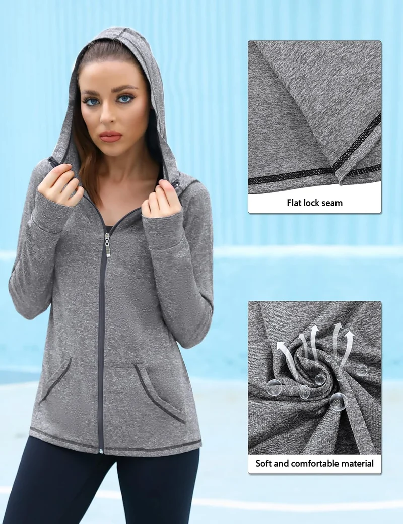 Sykooria Damen Sweatjacke Langarm Trainingsjacke Laufjacke Hoodie Leichte Atmungsaktiv Sportjacke vo