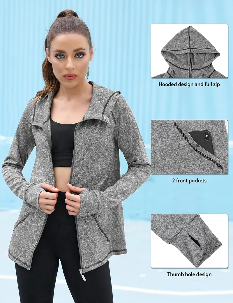 Sykooria Damen Sweatjacke Langarm Trainingsjacke Laufjacke Hoodie Leichte Atmungsaktiv Sportjacke vo