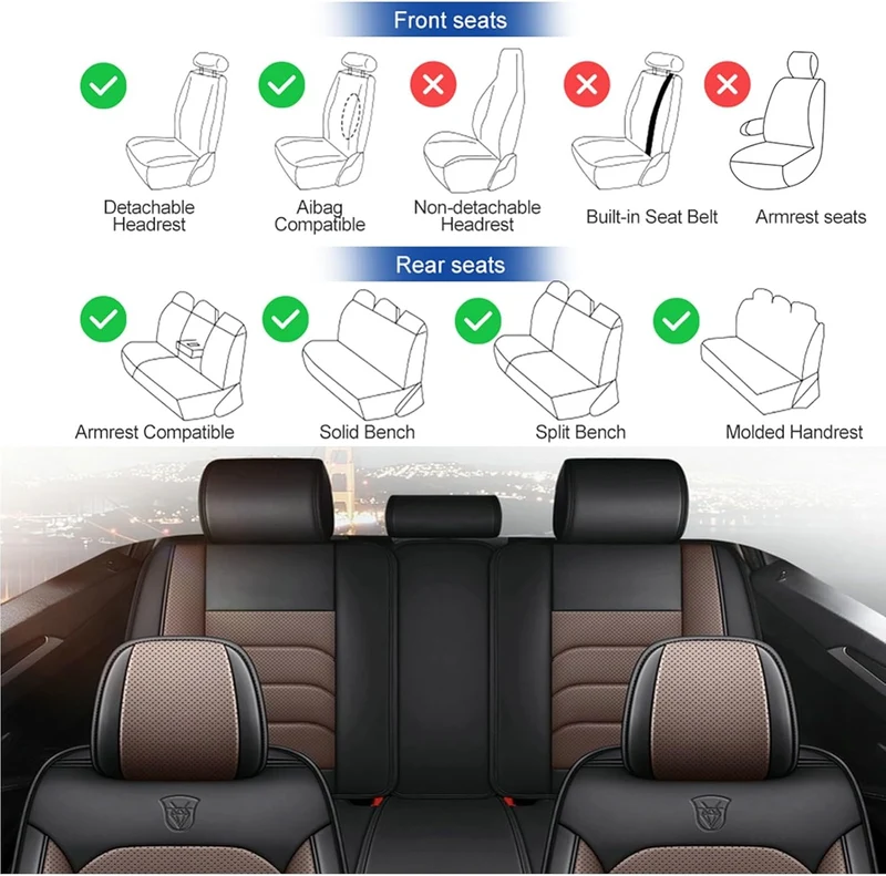 Auto Sitzbezüge Set für Dodge charger RT, 5 Stück Sitzbezug Auto Set Rücksitz Leder Vordersitze Atmu