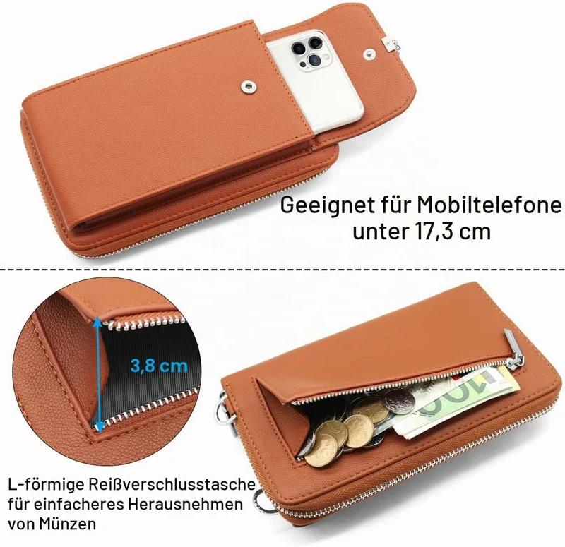HNOOM Handytasche zum Umhängen RFID Schutz Geldbeutel Damen Umhängetasche Klein Crossbody Handytasch