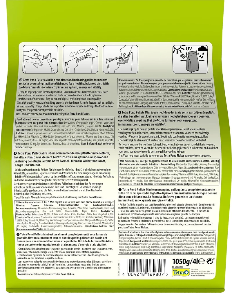 Tetra Pond Pellets Mini – Hauptfutter für kleine Teichfische & Pond Sticks - Fischfutter für Teichfi