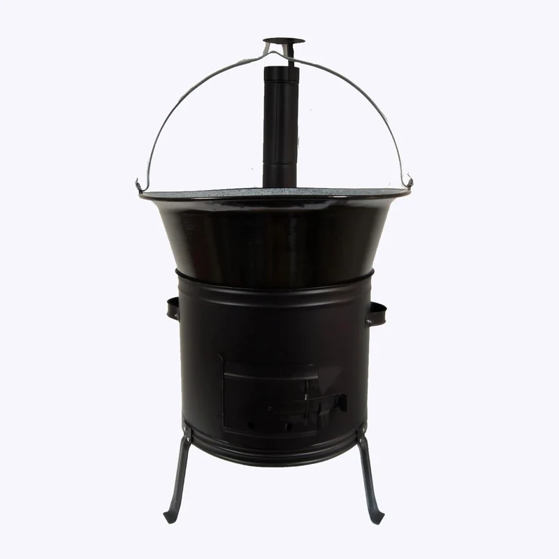 Set Ungarischer Holzofen 45 mit Gulaschkessel 50 L Emaille mit Bügel Gulaschkanone mit Suppentopf