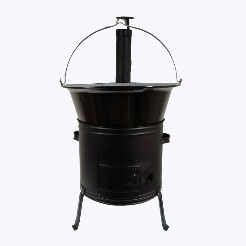 Set Ungarischer Holzofen 45 mit Gulaschkessel 50 L Emaille mit Bügel Gulaschkanone mit Suppentopf