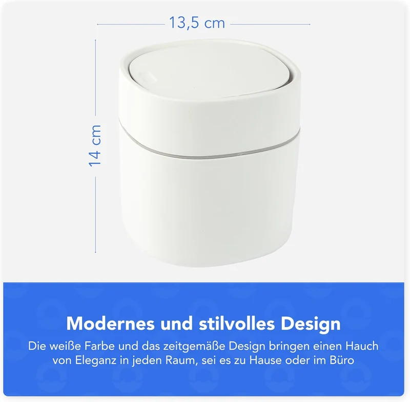 Bamodi Mini Mülltonnen 2L – Weisser Tischmülleimer mit Deckel für Snacks, Kosmetik, Küchenabfälle –