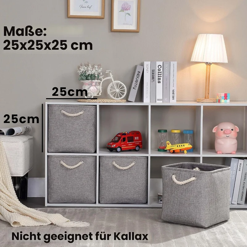 Mangata Aufbewahrungsbox Stoff 25x25x25 cm, aufbewahrungskorb Grau, Korbe Stoff in Würfel für Schran