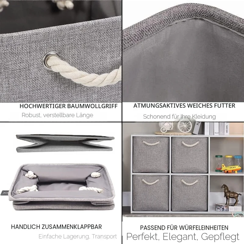 Mangata Aufbewahrungsbox Stoff 25x25x25 cm, aufbewahrungskorb Grau, Korbe Stoff in Würfel für Schran