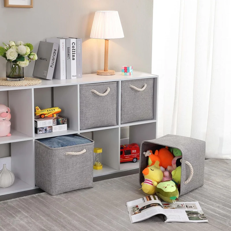 Mangata Aufbewahrungsbox Stoff 25x25x25 cm, aufbewahrungskorb Grau, Korbe Stoff in Würfel für Schran