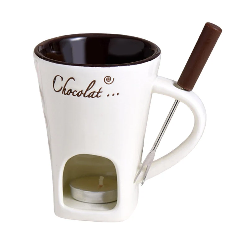 Schokoladenfondue-Becher, Keramik-Schokoladenschmelzbecher Für Käse, Schoko Fondueset Mit Gabel Und