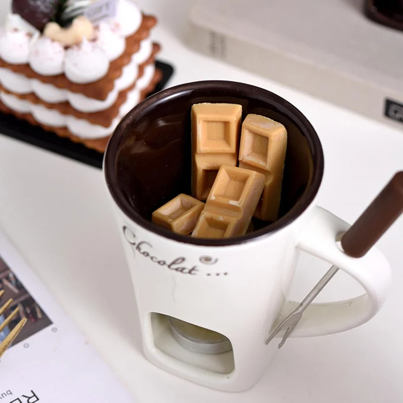 Schokoladenfondue-Becher, Keramik-Schokoladenschmelzbecher Für Käse, Schoko Fondueset Mit Gabel Und