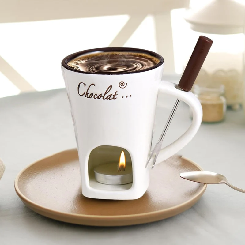 Schokoladenfondue-Becher, Keramik-Schokoladenschmelzbecher Für Käse, Schoko Fondueset Mit Gabel Und