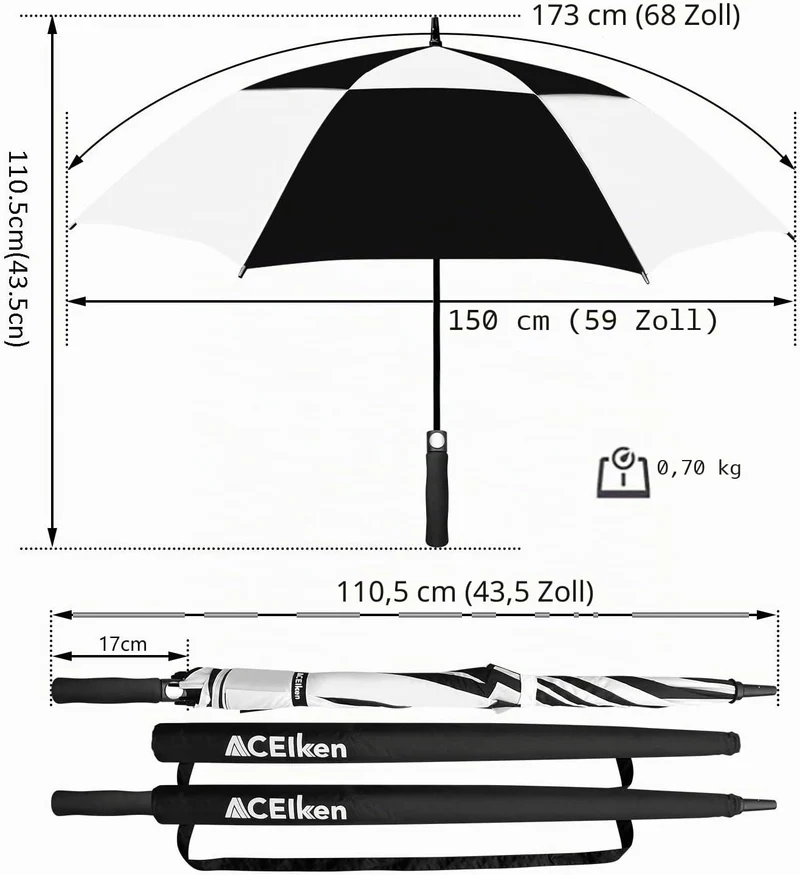 ACEIken Regenschirm Gross XL/XXL - Sturmfest, Automatisch Öffnend, mit Doppeldach Belüftung - Hochwe