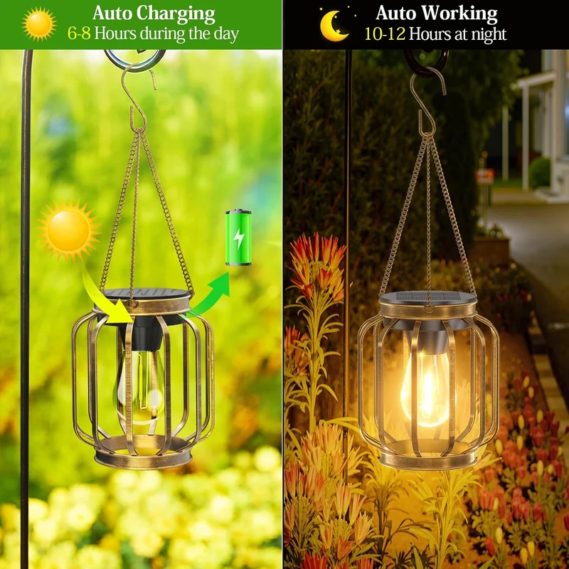 BUCASA Garten Solarlampen für Aussen Hängend, 2 Stück Solar Laternen für Draussen mit Grösser LED-Gl