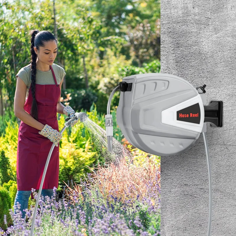 Schlauchtrommel 20m+2m mit Handbrause Gartenschlauch, Schlauchaufroller Automatisches Aufrollen, 180