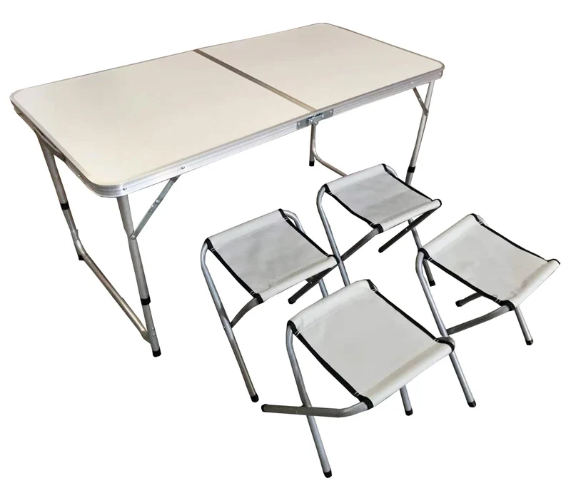 BDW Camping Sitz Garnitur - Klapptisch und 4 Stuhle - Gartenmöbel, Klappbar, Tisch 120x60 Höhenverst