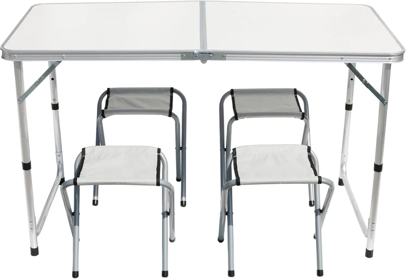 BDW Camping Sitz Garnitur - Klapptisch und 4 Stuhle - Gartenmöbel, Klappbar, Tisch 120x60 Höhenverst
