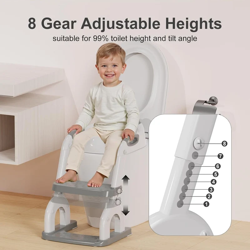 Toilettensitz Kinder mit Treppe – 8-fach Höhenverstellbar & Extra Breites Trittbrett – Rutschfester