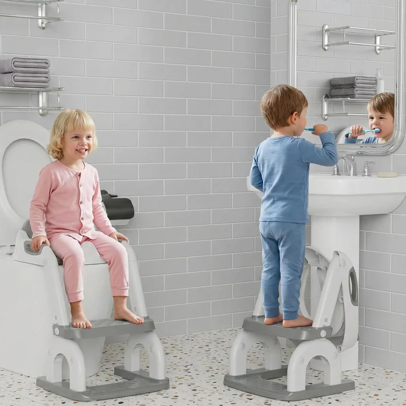 Toilettensitz Kinder mit Treppe – 8-fach Höhenverstellbar & Extra Breites Trittbrett – Rutschfester