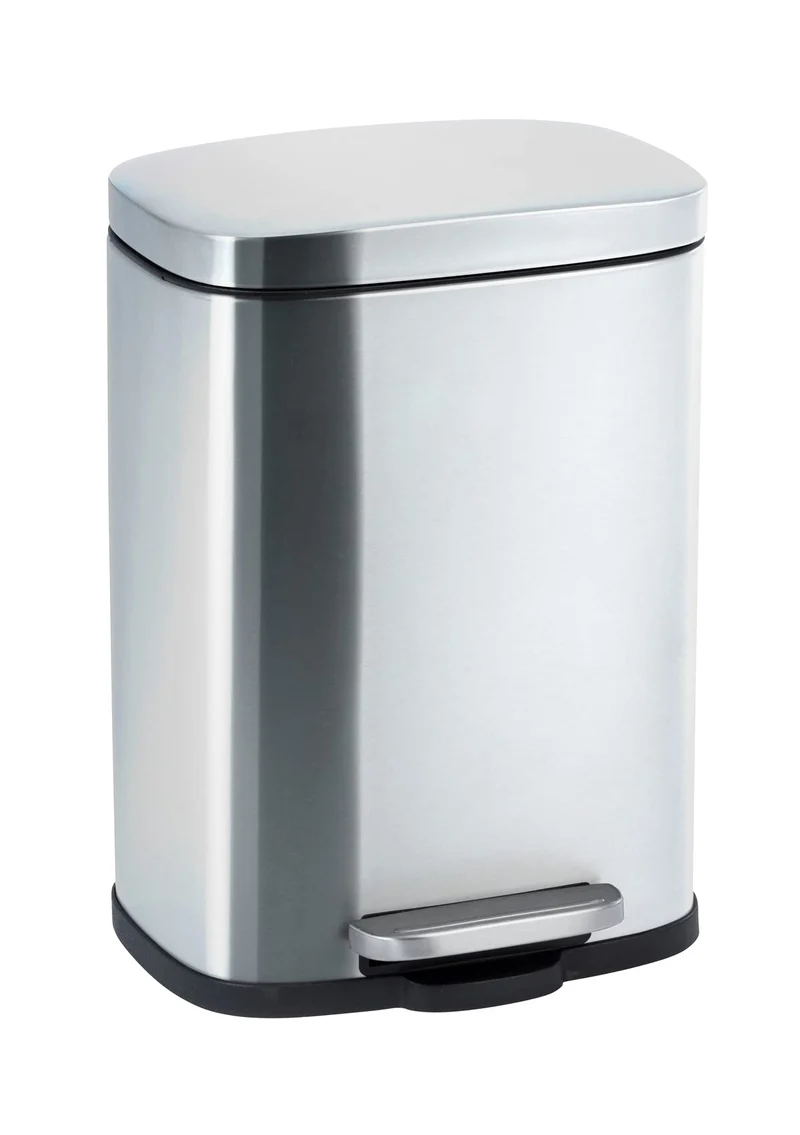 WENKO Kosmetikeimer Leno Easy Close, 5 Liter, puristischer Treteimer aus rostfreiem Edelstahl mit De