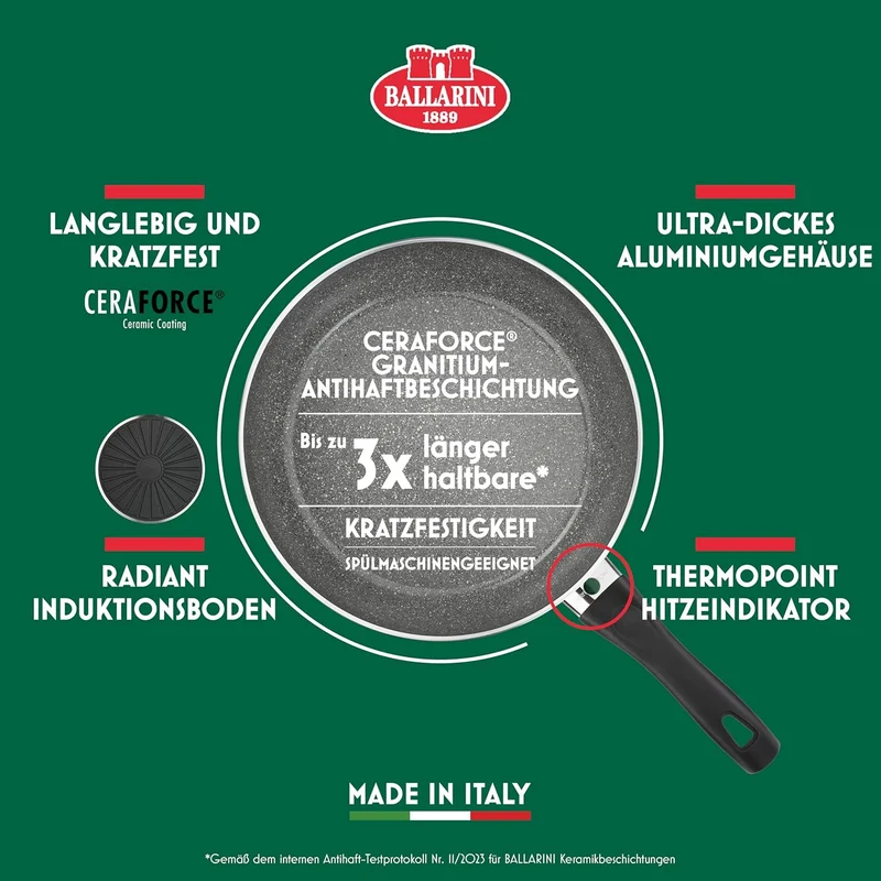 BALLARINI Bologna Bratpfanne 24 cm, Aluminium, Keramik-Antihaftbeschichtung, kratzfeste Keramikpfann
