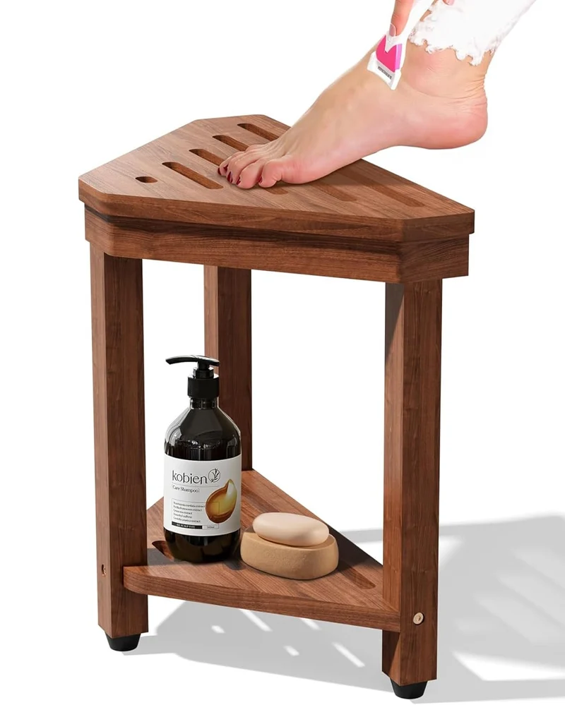 MISSEND Dusch-Fussstütze 38,1 cm, Akazien-Duschhocker für Rasierbeine, Eckbadewanne, Duschbank mit S
