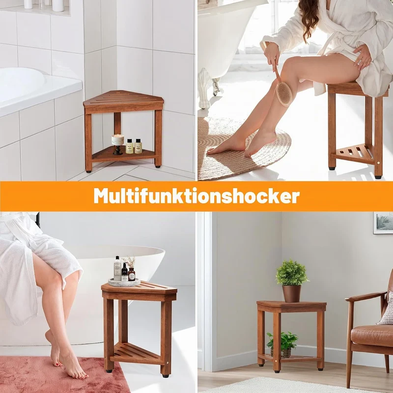 MISSEND Dusch-Fussstütze 38,1 cm, Akazien-Duschhocker für Rasierbeine, Eckbadewanne, Duschbank mit S
