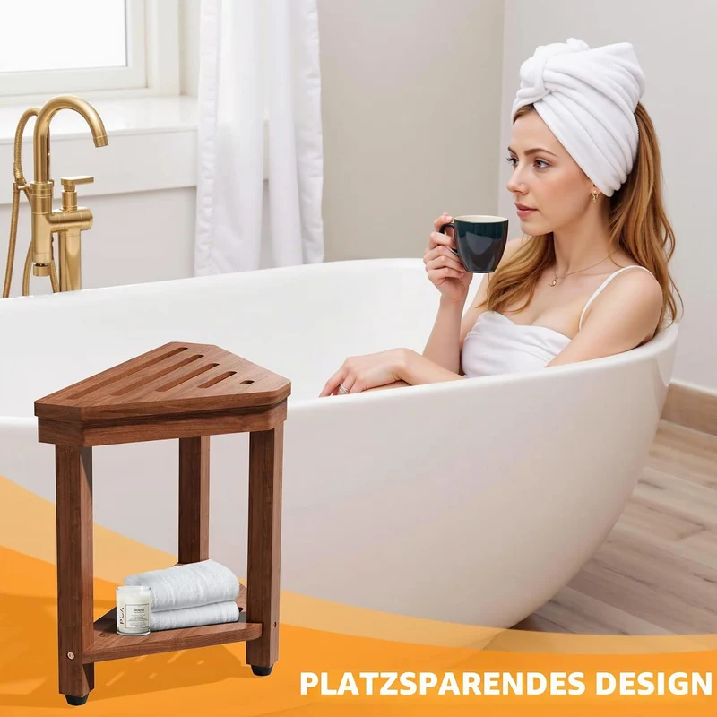 MISSEND Dusch-Fussstütze 38,1 cm, Akazien-Duschhocker für Rasierbeine, Eckbadewanne, Duschbank mit S