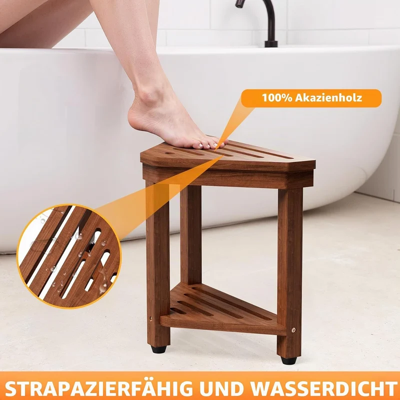 MISSEND Dusch-Fussstütze 38,1 cm, Akazien-Duschhocker für Rasierbeine, Eckbadewanne, Duschbank mit S