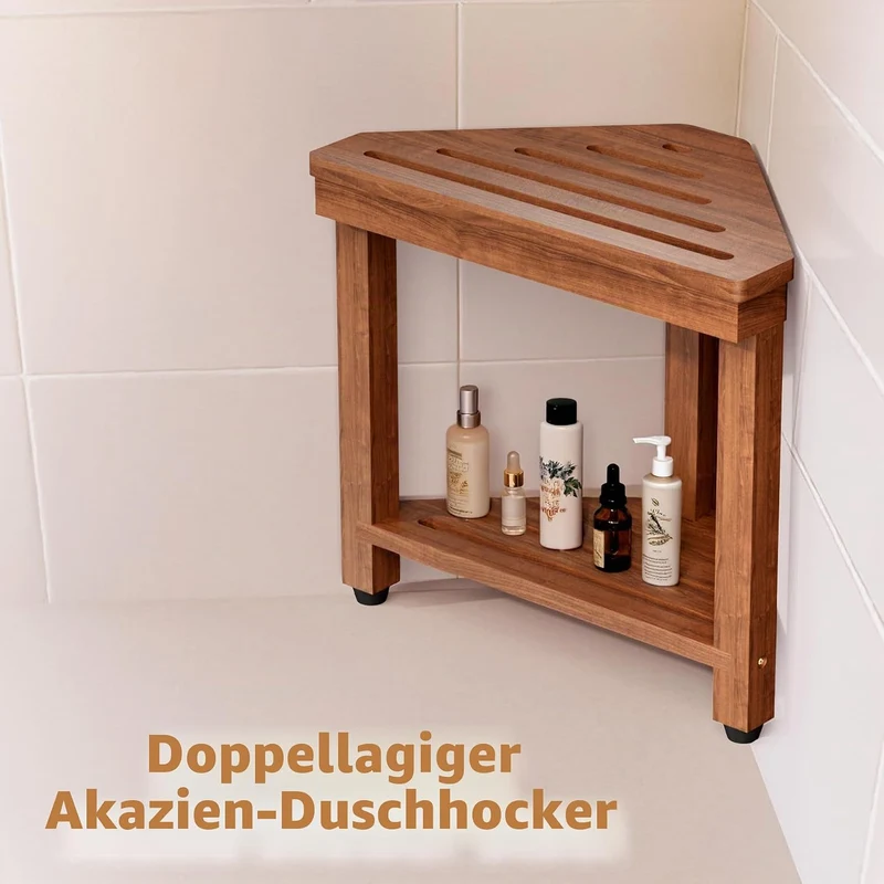MISSEND Dusch-Fussstütze 38,1 cm, Akazien-Duschhocker für Rasierbeine, Eckbadewanne, Duschbank mit S