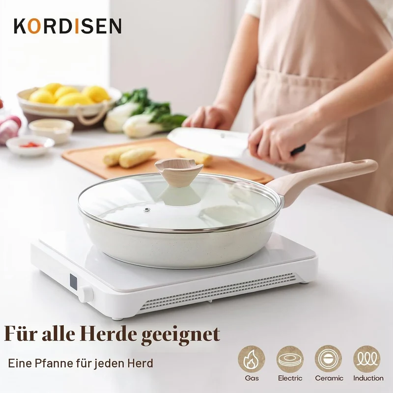Kordisen 32 cm Keramik Bratpfanne mit Deckel, Antihaft Keramik Pfanne Induktion, Gesund und Ungiftig