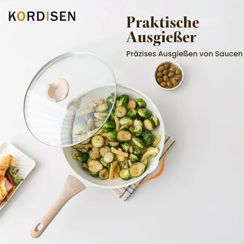 Kordisen 32 cm Keramik Bratpfanne mit Deckel, Antihaft Keramik Pfanne Induktion, Gesund und Ungiftig