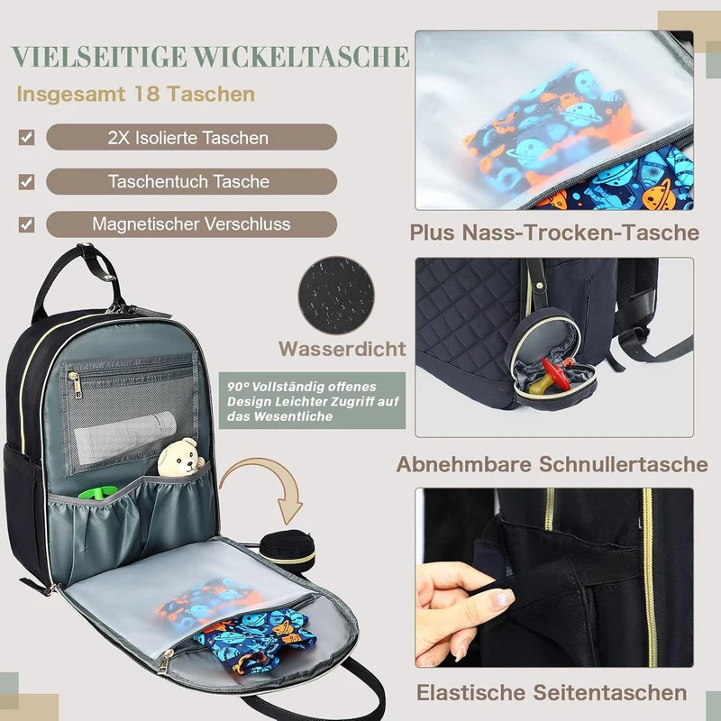MISS FONG Baby Wickelrucksack Wickeltasche Rucksack, Baby Wickeltasche Gross, mit Faltbarer Wickelun