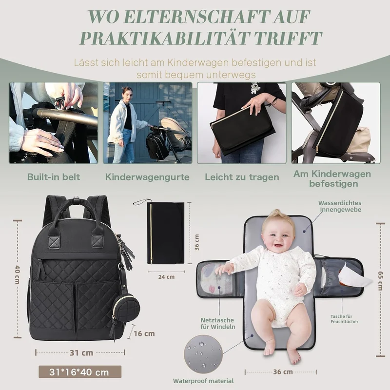 MISS FONG Baby Wickelrucksack Wickeltasche Rucksack, Baby Wickeltasche Gross, mit Faltbarer Wickelun