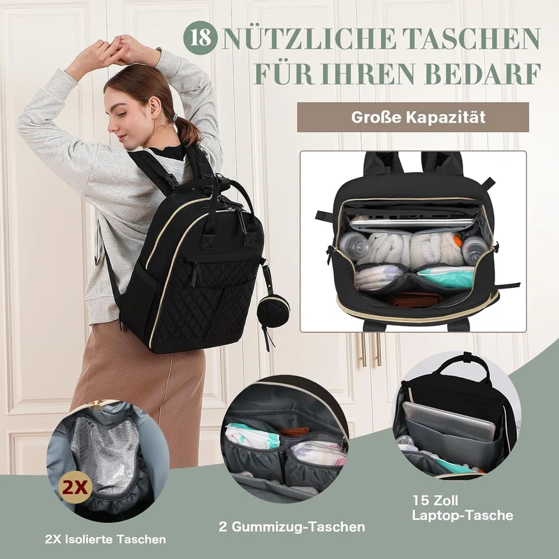 MISS FONG Baby Wickelrucksack Wickeltasche Rucksack, Baby Wickeltasche Gross, mit Faltbarer Wickelun