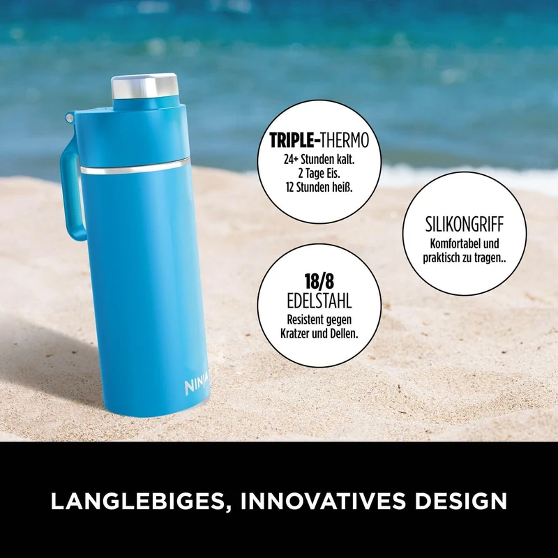 Ninja Thirsti Wasserflasche, Thermobecher to go, 700ml, auslaufsicherer Deckel, für kohlensäurehalti