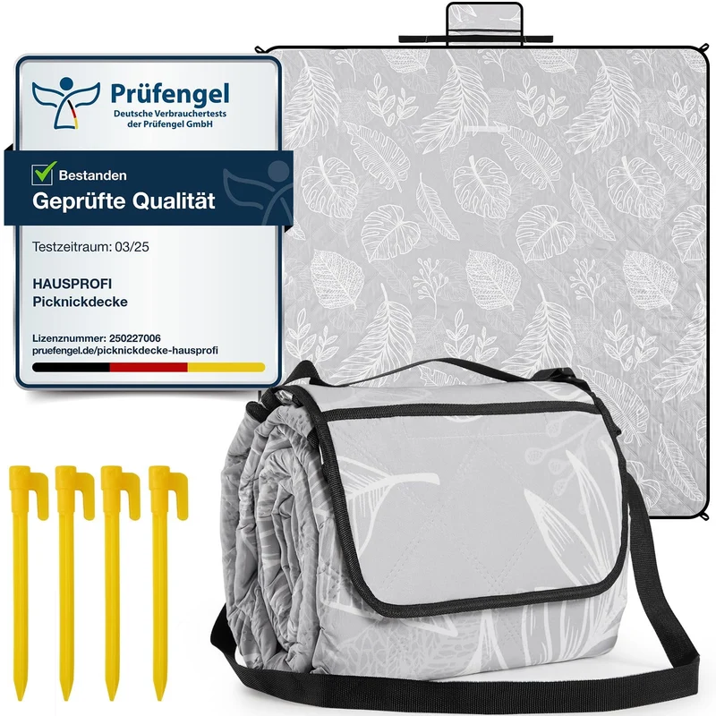 HAUSPROFI Picknickdecke 200x200cm – Wasserdicht, isoliert, XXL Outdoor Decke für Picknick, Strand, G