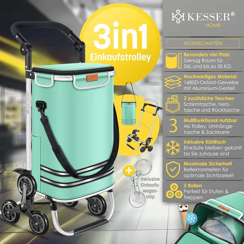 KESSER® Einkaufstrolley Treppensteiger mit Kühlfach klappbar mit 56L Kapazität und belastbar bis 50k