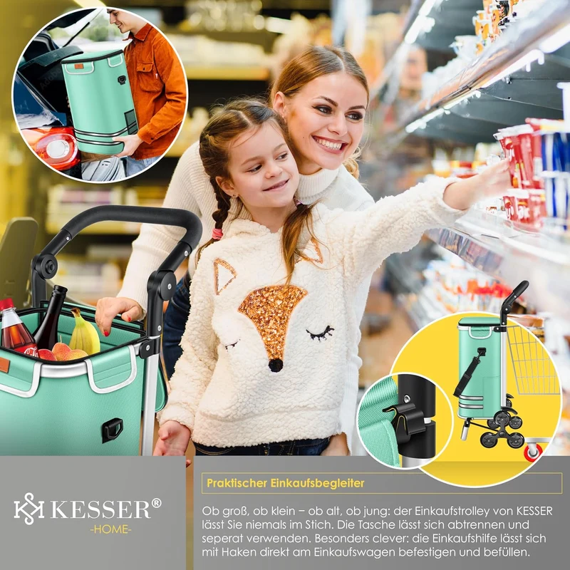 KESSER® Einkaufstrolley Treppensteiger mit Kühlfach klappbar mit 56L Kapazität und belastbar bis 50k