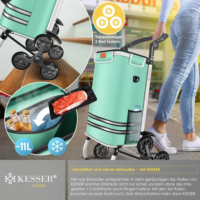KESSER® Einkaufstrolley Treppensteiger mit Kühlfach klappbar mit 56L Kapazität und belastbar bis 50k