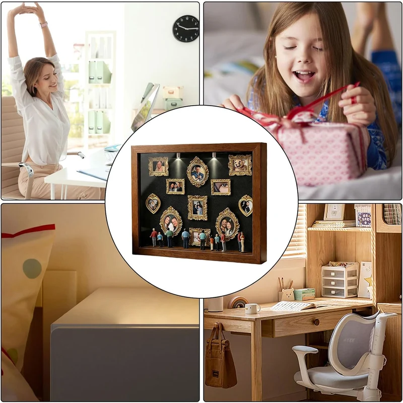 Mini Museum DIY, Mini Figuren Menschen Museum, Rahmen Figuren, Holz Fotorahmen Mit Licht, Für Jubilä