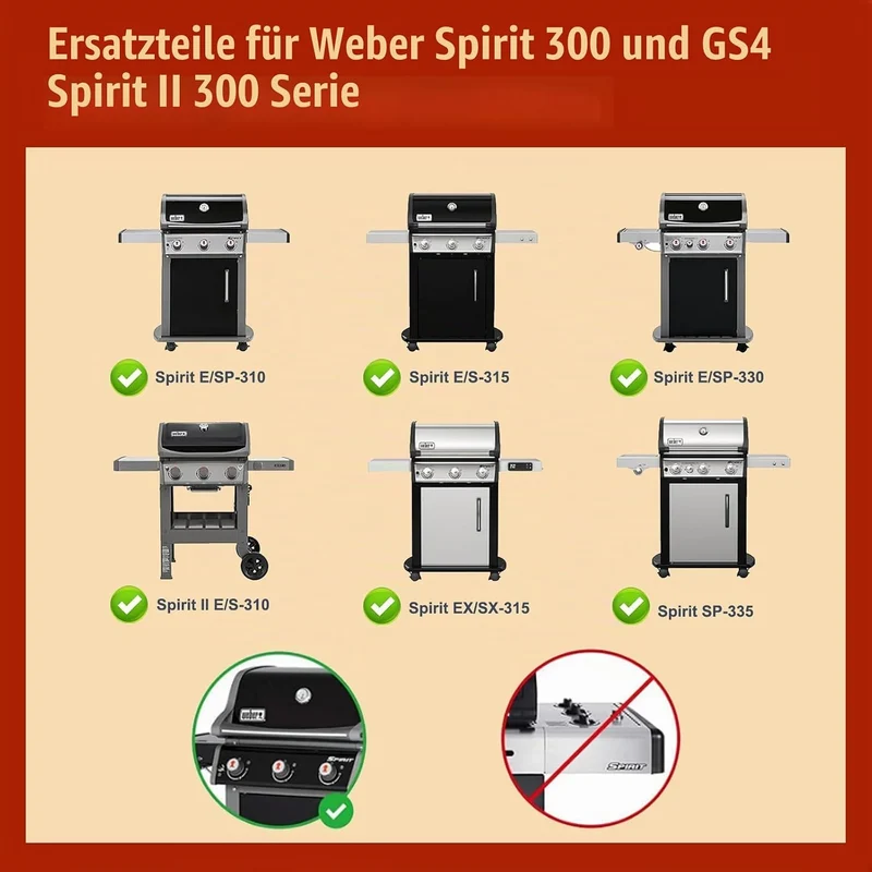 Denmay 7638 44,5 x 30cm Grillplatte Gusseisen für Weber I & II Spirit E/S 310, 320, 330, Spirit E-31