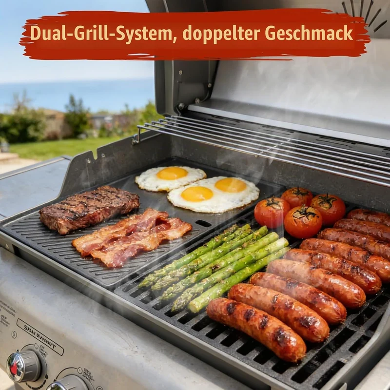 Denmay 7638 44,5 x 30cm Grillplatte Gusseisen für Weber I & II Spirit E/S 310, 320, 330, Spirit E-31